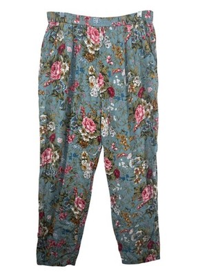 Vintage Bechamel Womens Pull-On Pants Sz M Blue Floral CottageCore Fairy Lightwt