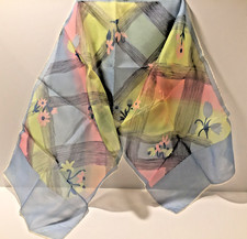Vintage Women's Ladies Scarf Pastel Colors with Flower Print