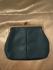 NEW American Leather Co. Wolfe Frame Leather Kisslock Clutch Dark Teal