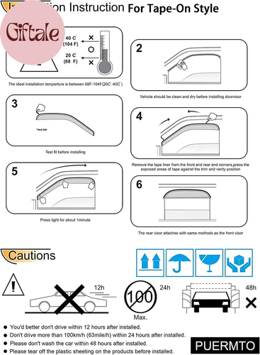 94853 Side Window Wind Deflector,4Pcs In-Channel Style Tape-On Nice Sun Rain Gua - Picture 8 of 12