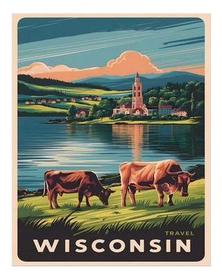 Vintage Wisconsin Travel Wall Art Poster - Scenic Landscape Print