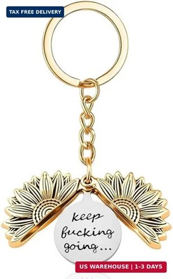 Inspirational Keep Going Sunflower Keychain, Encouragement Motivational Gift for
