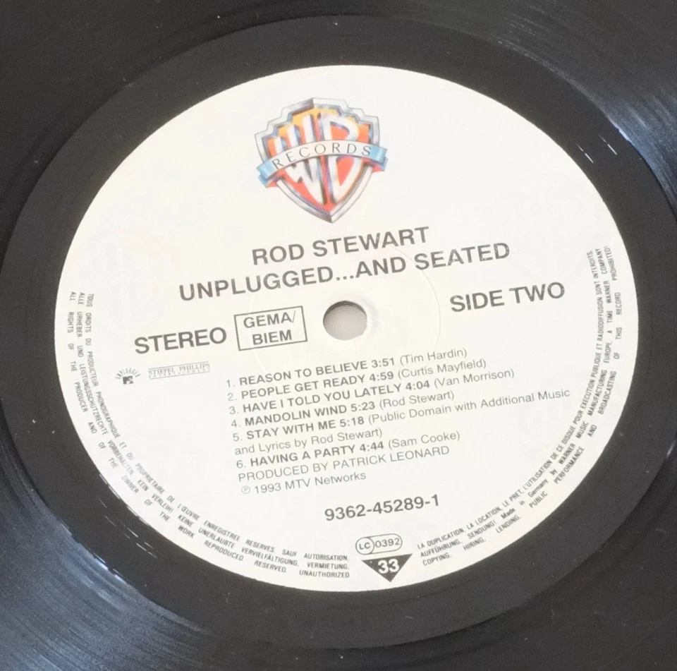 Rod Stewart Unplugged Ronnie Wood Vinyl 1st Press Warner Brothers 1993 EU RARE - Image 4 of 4