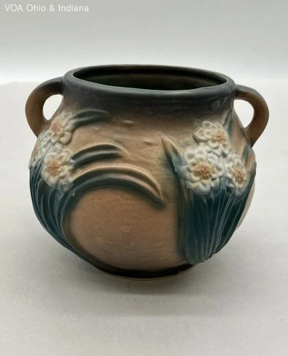 Roseville Pottery Water Lily Tan Two Handle Vase Pot 440-4 Arts & Crafts