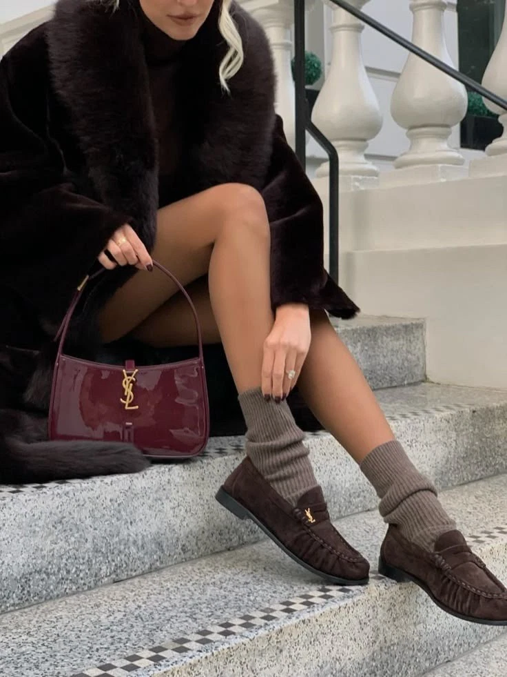 Saint Laurent — YSL Saint Laurent Brown Black Suede Leather Le Loafers Flats 37 + box + receipt