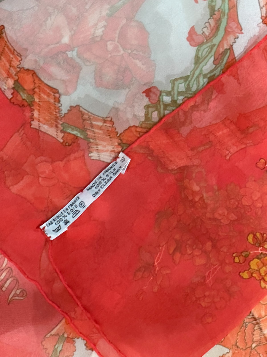 VTG HERMES LE SACRE du PRINTEMPS Chiffon silk Carre 90 Scarf Red
