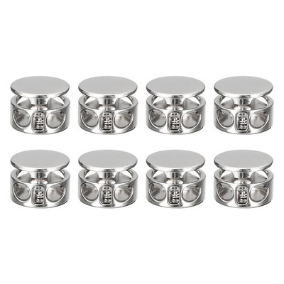 8Pcs Metal Cord Locks 3.5mm Double Hole Toggle Spring Stop Silver White