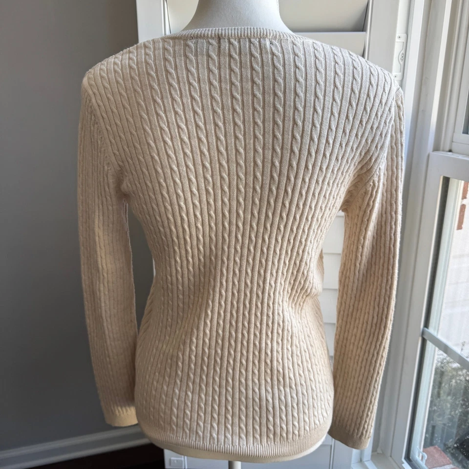 JEANNE PIERRE свитер женщин S овсянка крем легкий рыбак кабель трикотажа - Изображение 2 из 4