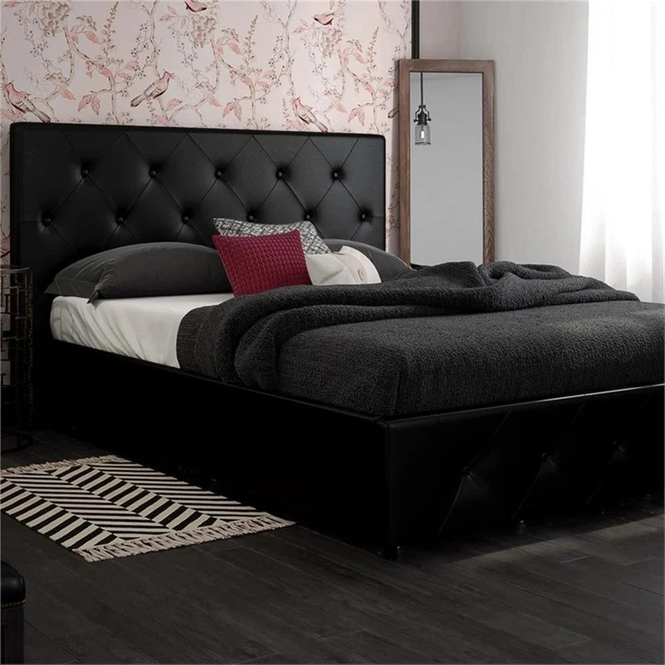 DHP DAKOTA QUEEN UPHOLSTERED BED 黑色仿皮储物抽屉 — 第 4/4 张图片