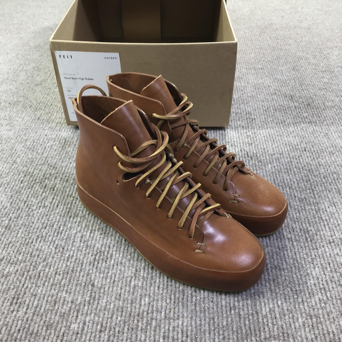 Feit Men\'s Hand Sewn High Top Tan Leather Shoes 9 US M / 8.5 UK / 42 EU FEIT Hand Sewn High Rubber Shoes Size 38 Semi-Cordovan  main image 3