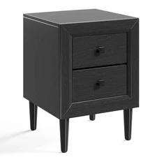 Nightstand End Bedside Coffee Table Wooden Leg Storage Drawers Black
