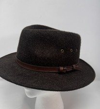 Men s Scala Hat 100 Wool Outback Safari Style Brown Leather Strap Trim Vtg