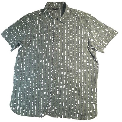 The North Face Mens XL Olive Green Arrow Tribal Print Short Sleeve Button Down