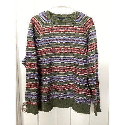 J. CREW Men's Lambswool-Blend Fair Isle Crewneck Jumper Festive Green Size XL