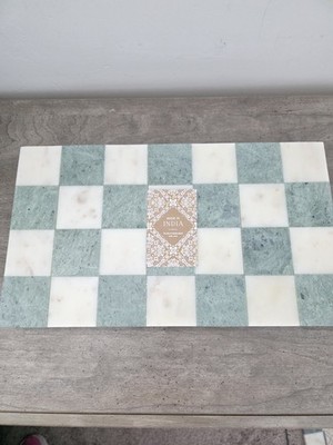 Viral India Checkered Gray and White Marble Tray Board Riser 14in x 8in