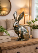 Small Sitting Hare Ornament 31cm Metallic Rustic Home Decor Sculpture