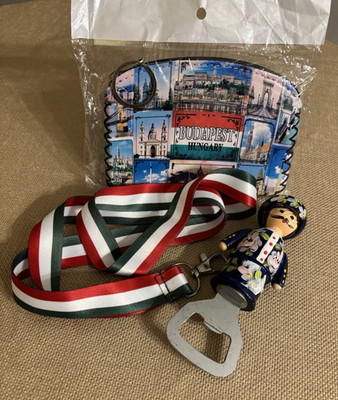  HUNGARIAN  Souvenirs Vintage Bottle Opener Wood , Zippered Wallet, Keychain  