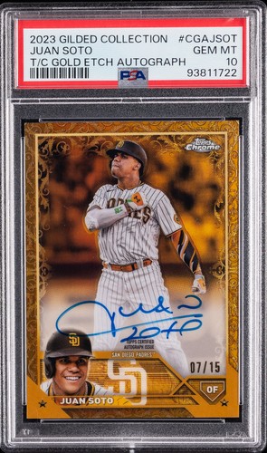 2023 TOPPS GILDED COLLECTION TOPPS CHROME GOLD ETCH AUTOS JUAN SOTO 7/15 PSA 10