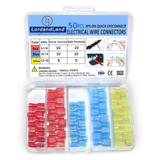 50PCS Nylon Spade Quick Disconnect Connectors Kit 22-10 AWG Male and Female Elec