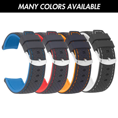 LUGEMA Natuur Rubber Horlogeband 22mm 24mm Zwart Blauw Rood Geel Horlogeband Armband Compatibel met Breitling Strap Navitimer Avenger(Light blue,24mm black buckle