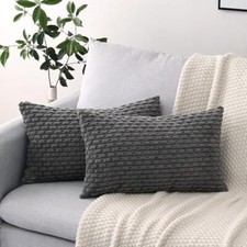 Pack of 2 Dark Grey Soft Corduroy Decorative Pillow Covers 12 x 20 Inch Boho