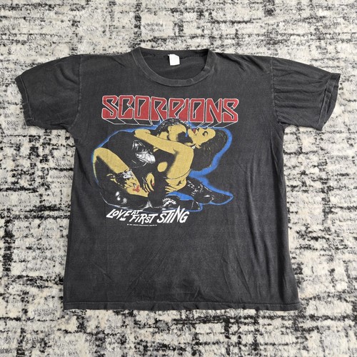 Vtg 1984 Scorpions World Tour T-Shirt L Love At First Sting Black Euro Band 80s - Picture 3 of 15