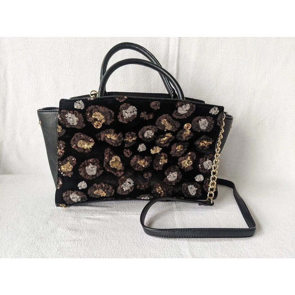 Betsey Johnson бархат блестки леопард сумка сумочка Дамская сумка сменный черный - Изображение 2 из 4