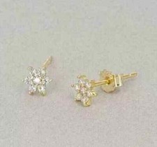 2 Ct Real Moissanite Round Cut Flower Stud Earrings 14K Yellow Gold Plated