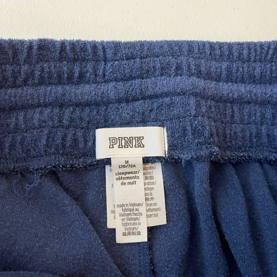 Shorts feminino rosa M azul roupa de dormir logotipo cordão mistura de algodão pano terry - Imagem 4 de 4