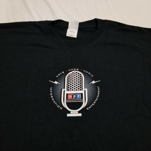 Vintage NPR Radio T Shirt National Public Radio Microphone News Black Logo Large - 第 1/4 張圖片