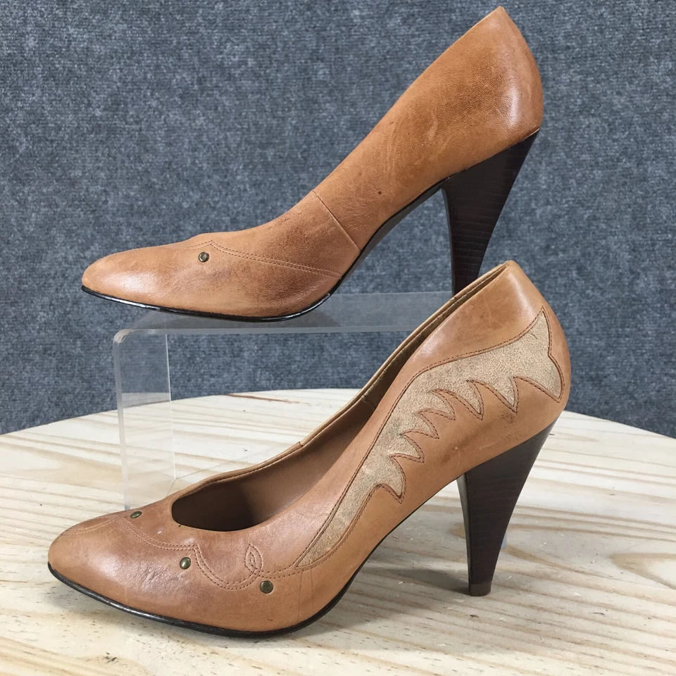 Rush Hour Shoes Womens 7 B High Heels Pumps Slip On Brown Leather Studs Casual - Image 2 of 4