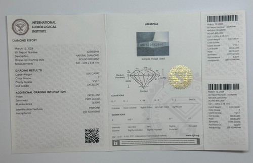 "0.50ct F VVS1 Round Brilliant Diamond – IGI Certified – Excellent Cut" - Picture 4 of 5