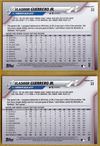 2020 Topps Opening Day Canada Red Variations #33 Vladimir Guerrero Jr. LOT (2) - Picture 2 of 2
