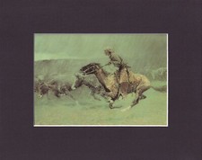 Pair of Frederic Remington Framed Western Prints - The Stampede & Mounted Cowboy — listing 5