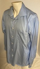 Pronto Uomo Men s 17 Non Iron Dress Shirt Long Sleeve 34/35 Slim Fit Blue Cotton