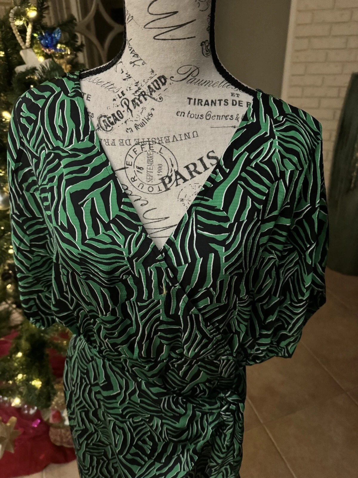 Abito MICHAEL Kors Stampa finto avvolgente taglia grande usa unata volta verdelente!