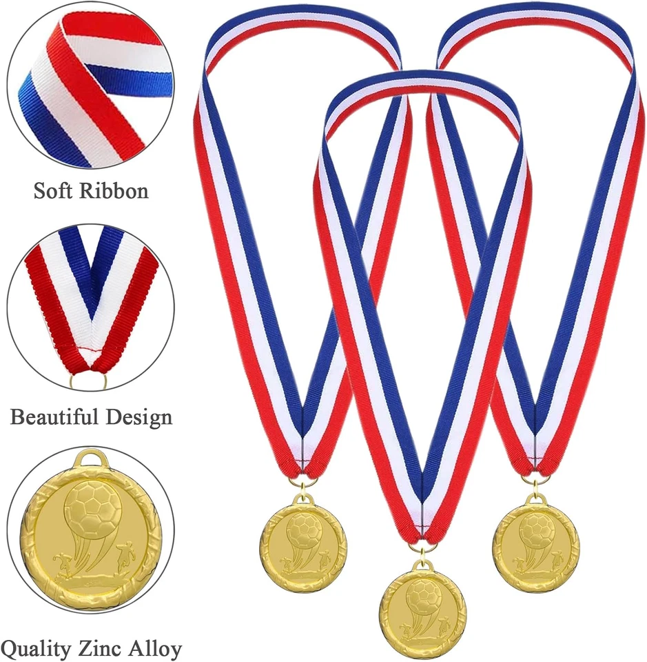 Pack de 12 medallas de fútbol para premios para niños adultos, medalla de premios de metales dorados para K Foto 3 de 4