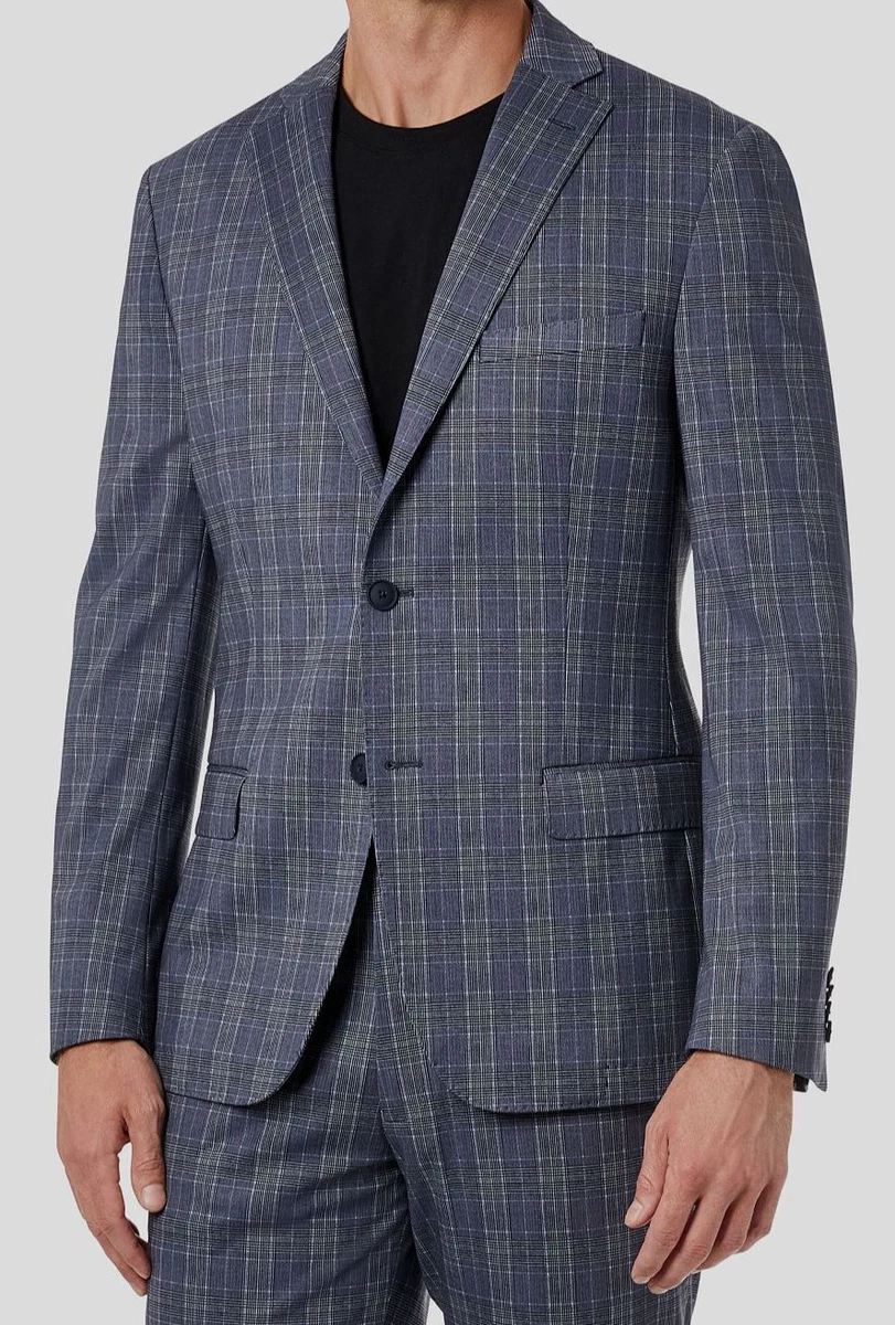640 Michael Kors Men s Blue Plaid Modern Fit Suit Jacket Pants Size 46R