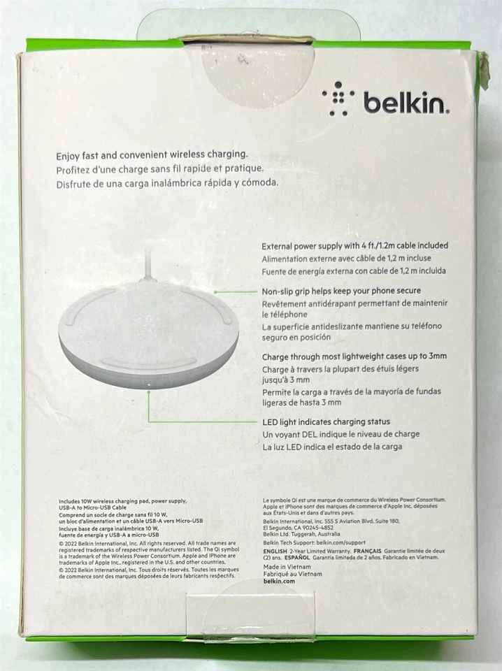 Belkin 10W Qi-Certified Quick Charger Pad for SmartPhone, Samsung Galaxy - White - Image 2 of 2