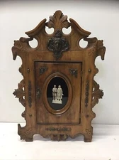 Rare Carved Wood Medicine Hanging Cabinet Depicting Goethe–Schiller Monument