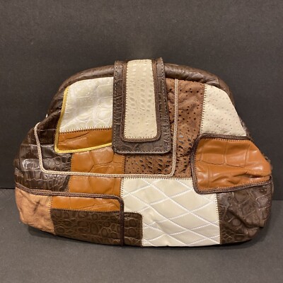 Vtg Fifth Avenue Handbag Leather Patchwork Crossbody Clam Clutch Shoulder Purse 