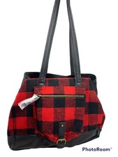 Borsa tote Canyon River Blues rossa/nera a quadri bufalo nera ecopelle 12x13x7"