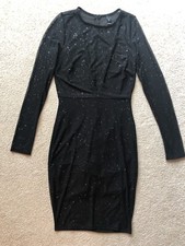 New Windsor Long Sleeve Mesh Stretch Sparkle Little Black Dress Fitted Medium M