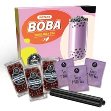 Flavfar Instant Boba Bubble Taro Milk Tea Kit with Tapioca Boba | 3 Packs