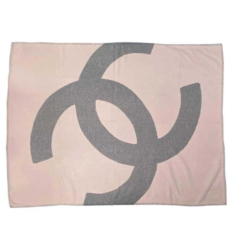 Chanel Coco Blanket Pink Beige Gray Wool Cashmere Authentic W73.23 x H55.51 in