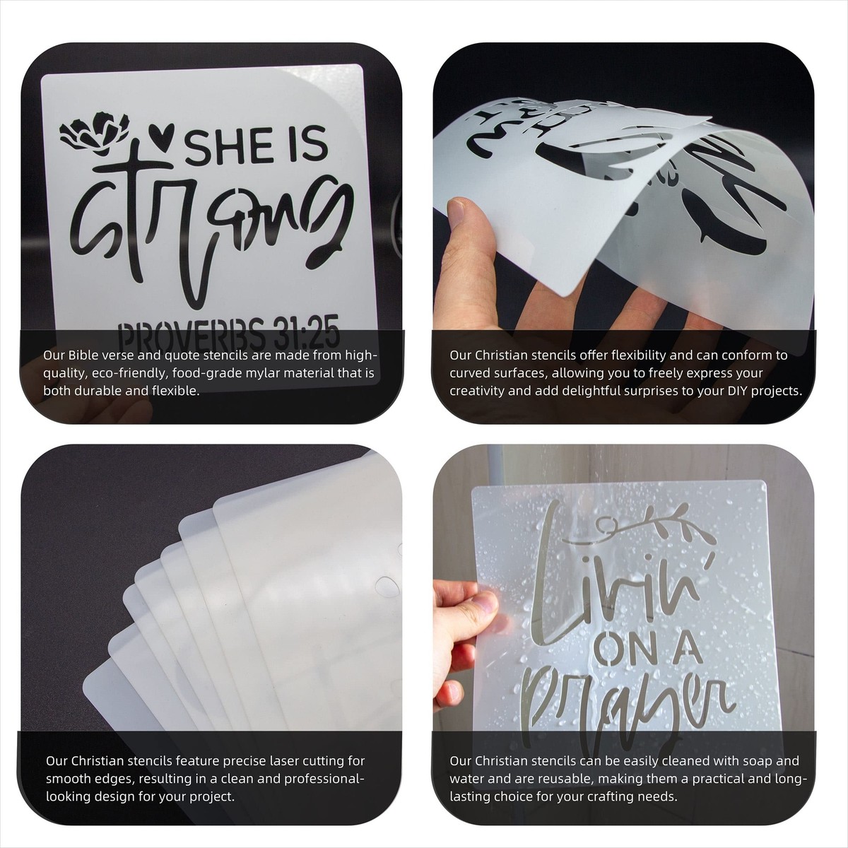 16 Pcs Christian Inspirational Stencils Painting On Wood, Bible Sign Motivational Saying Faith God Fidence Be Still Reusable Painting Stencils Diy Farmhouse Wood Signs For Home Office Decor P 38353749 - View #6