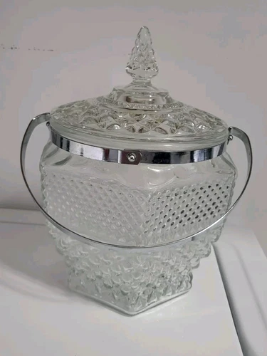 Vtg Anchor Hocking Wexford Crystal Ice Bucket Cookie Jar Large Clear Glass