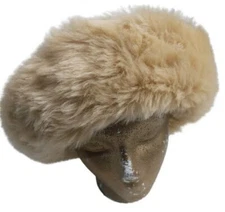Russian Cossack Hat Womens Vegan Suede Sherpa FauxFur Winter Beige Fluffy Soft