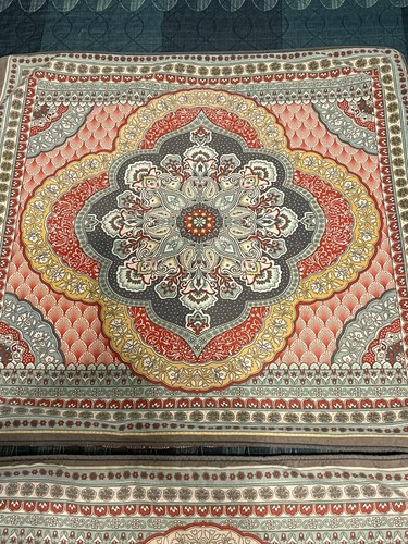 Set Of 4 Teal Red Yellow Mandela Pillow Covers Shams Boho Artsy 22x22 Square - Picture 11 of 20