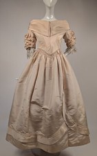 ELEGANT 1830  S SILK WEDDING DRESS W PUFF RUCHED SLEEVES  PLEATING